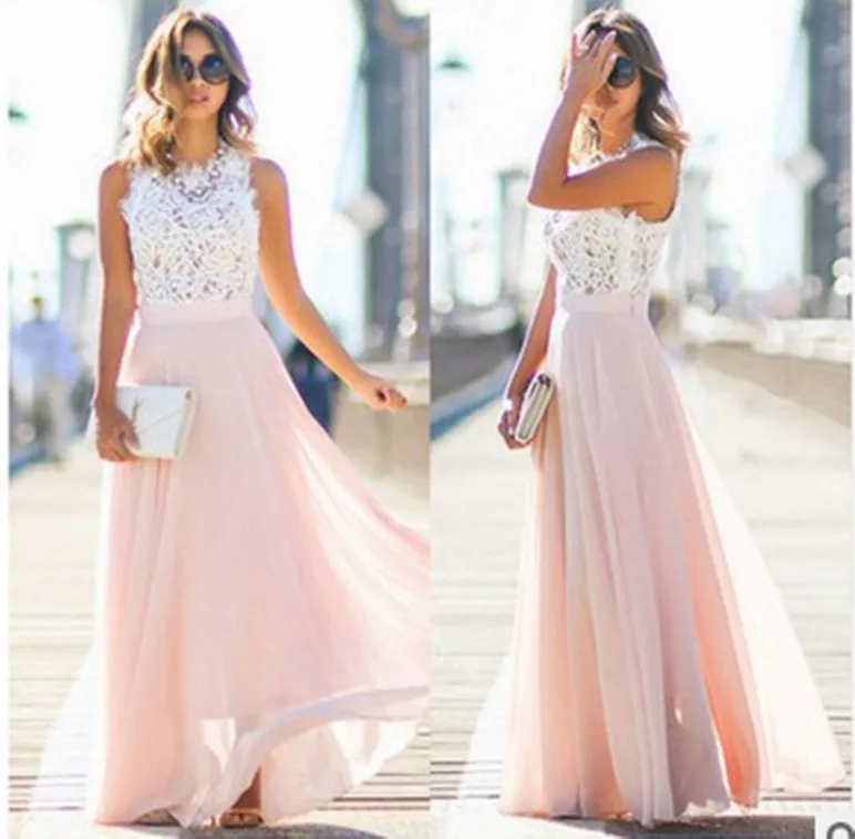 

Chiffon Dress Streetwear Dress Lace Robe Longue Femme Ete 2019 Sleeveless Tank High Waist Women Clothes Sweet Summer Long Jurken