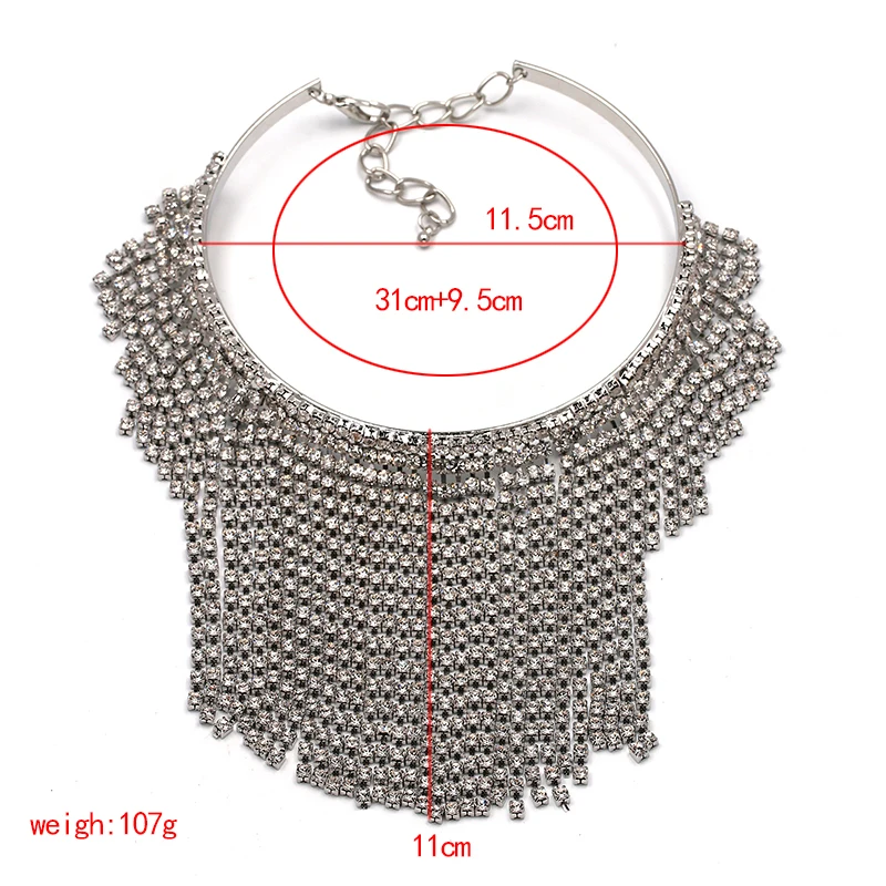 2017 Free Shipping fashion crystal tassel necklace Europe costume chunky choker statement Necklaces jewelry women NHJJ1942