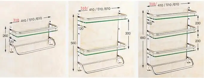 Стойка из нержавеющей стали, аксессуары для ванной комнаты, вешалка для полотенец, стеклянная полка для ванной комнаты, фурнитура для настенных подвесок LO58440