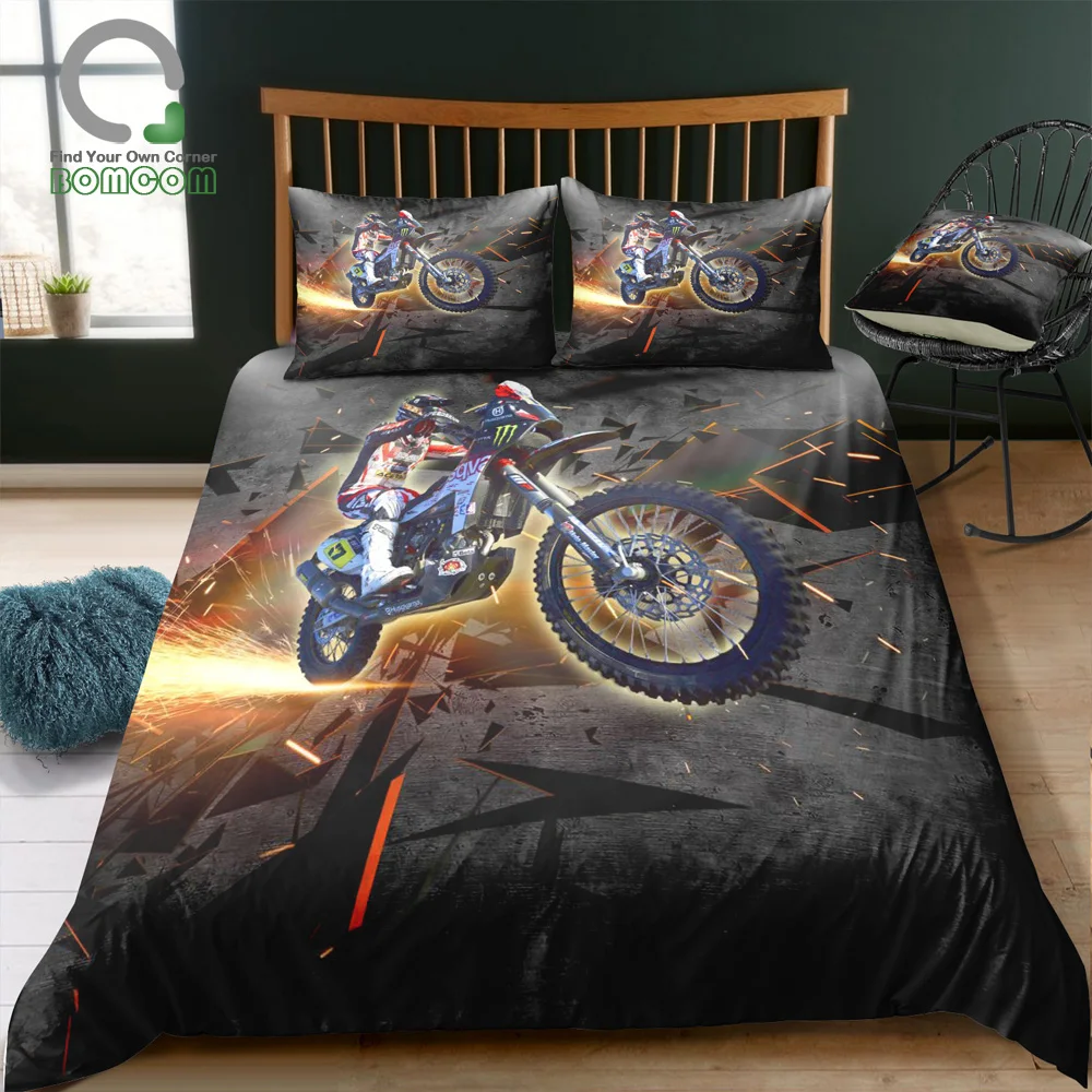 Bomcom 3d Digital Printing Bedding Set Motorbike Spark Motocross