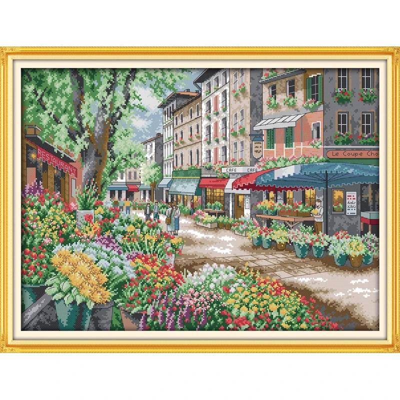 

Everlasting love Christmas Paris flower market Ecological cotton Cross Stitch 11CT and 14CT Printed New store sales