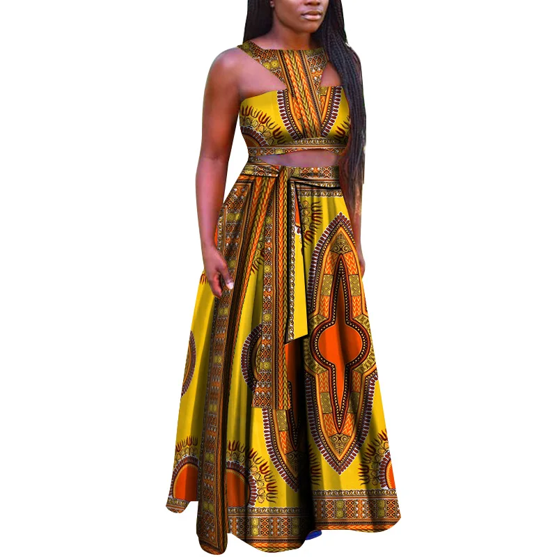 2019 африканские платья для женщин Дашики комплекты одежды леди Vestidos укороченный