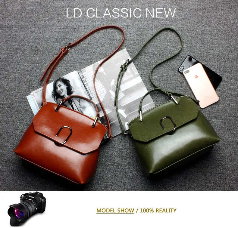 Brand Genuine Leather Women Handbag Design Casual Ladies Shoulder Messenger Satchel Bag Female Solid Leather Bags