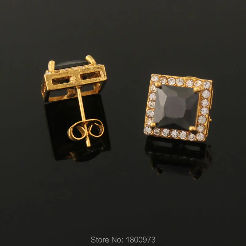 New Vintage Gold Square Stud Earrings18K Gold Color Clear Cyrstal