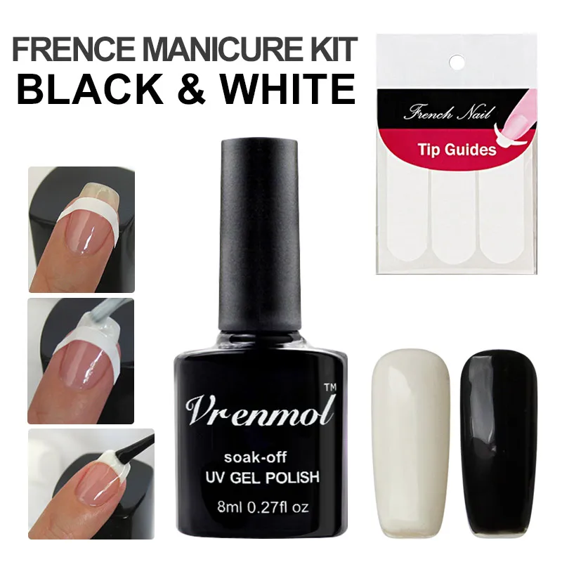 

Vrenmol Black Bottle 8ML Hot Sale Soak Off Nail Gel 2pcs Black White UV LED Gel Polish & French Manicure Set