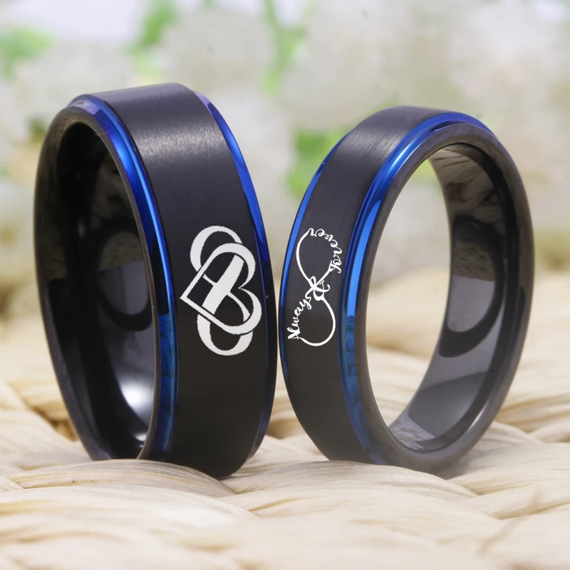 YGK Brand Couple Wedding Jewelry For Lovers Couple Tungsten Ring Black Blue Tungsten Wedding Ring infinity heart Always& Forever