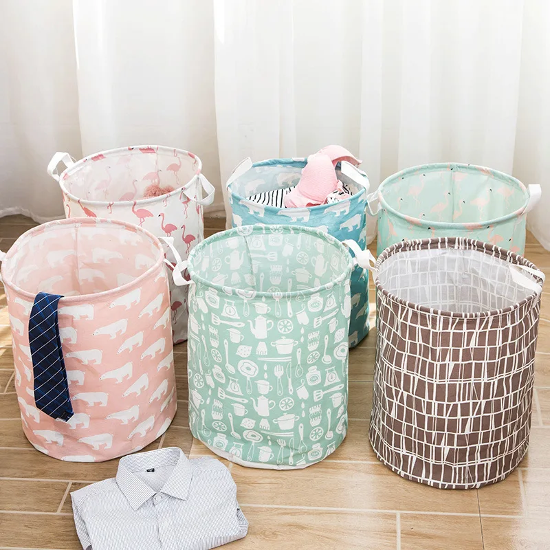 

2574 Cotton linen folding dirty clothes basket toy collection bucket