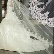 Верхний край декорирован кружевом, 3 метра слоновая кость, белый; комплект люксовых туфель Соборная вуаль Лидер продаж, свадебные аксессуары, Длинная фата невесты свадебная фата