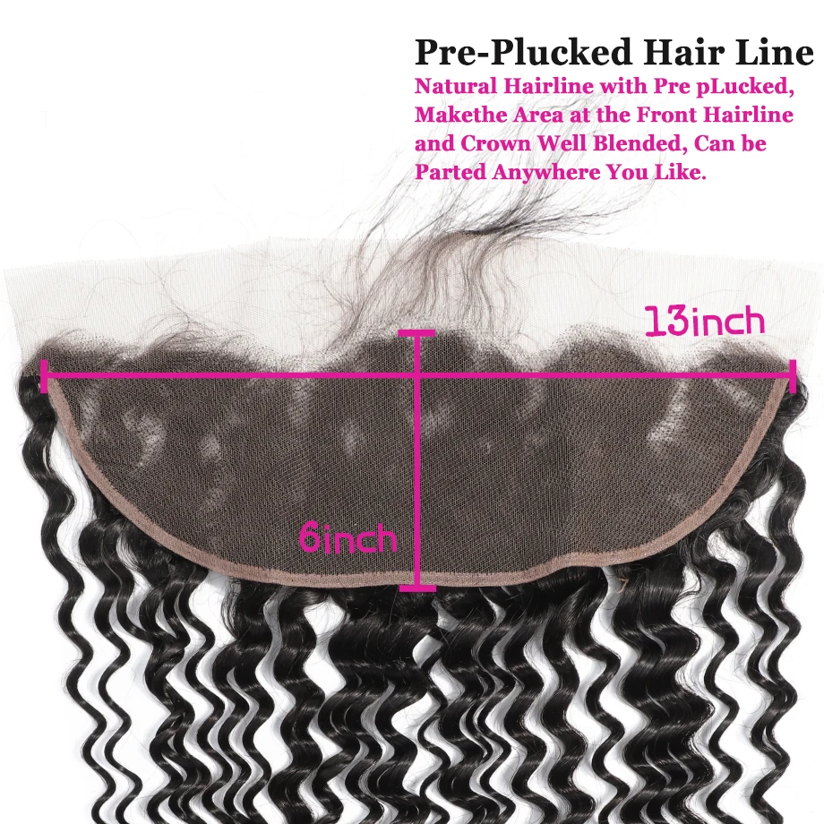Brazilian Deep Wave 13x6 Lace Frontal Closure With Baby Hair 100% Remy Human Hair Pre Plucked Ear to Ear Lace Frontal