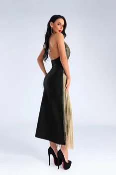 

Evening Party Fahsion Bandage dress Empire Backless Halter Deep V-neck Tassel Sexy Women Celebrity Body Con Dresses Wholesale