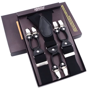 Image for Extra Large Suspenders Black leather 6 Clips Brace 