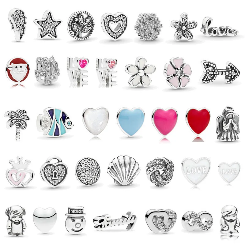 

925 Sterling Silver Sparkling Flower Heart DIY Petite Charm Bead Fit Women Floating Lockets for Pandora Bracelet Bangle Necklace