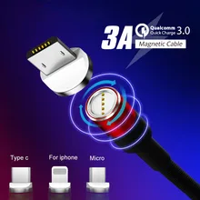 Kerokuru QC 3,0 Быстрая зарядка 3A Магнитный кабель type C Micro Usb быстрая зарядка Usb C светодиодный светильник для iPhone Xiaomi huawei Phone 1M