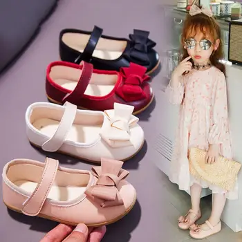 

JY Spring autumn Children girls Pu shoes bowknot Flat Party Princess casual Shoes 4colors 22-33 1818 TX04