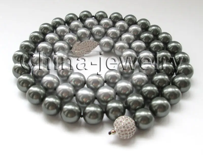 3" 12 мм павлин черный+ серый Идеальный Круглый Южное море жемчужное ожерелье-GP