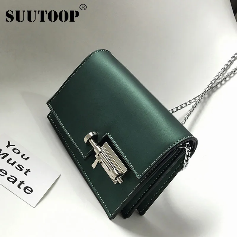 

suutoop New Fashion Women Shoulder Chain bag Strap Leather Flap Messenger Bags female Mini Handbags Clutch Bag With Metal Buckle