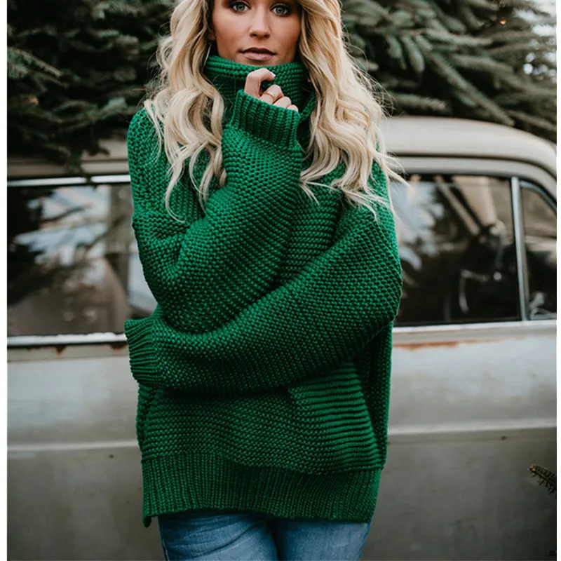 

SINFEEL Oversized Knitted Turtleneck Sweater Women Casual Pullover Autumn Winter Streetwear Women Sweaters and Pullovers 2018