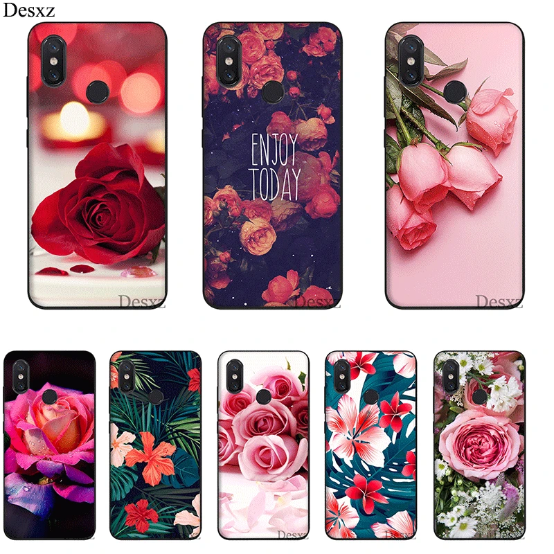 

Mobile Phone Case For Xiaomi Mi MAX 3 6 8 A2 Lite A1 A2 5X 6X F1 9 SE Silicone Cover Valentine's Day Roses Flowers Bag Shell