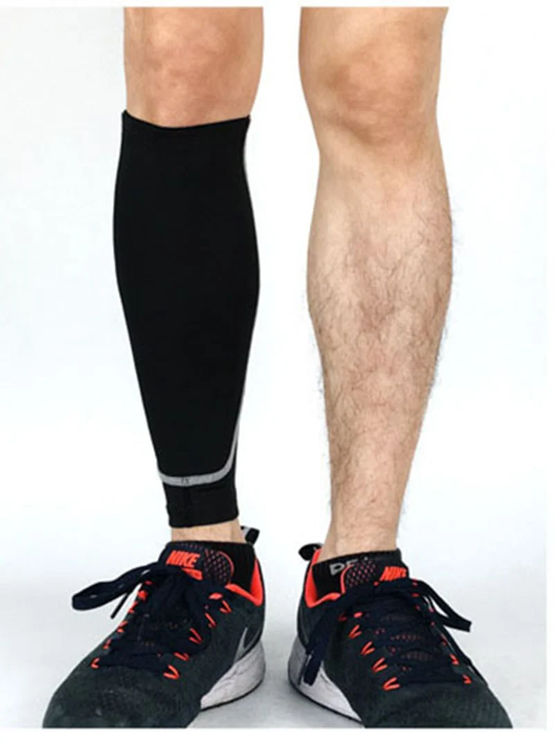 1 шт., Компрессионные рукава до икры поддержка спортивной безопасности, для бега, для занятий спортом, для фиксации ног, носки для щитки, для футбола - Цвет: Black with Gray