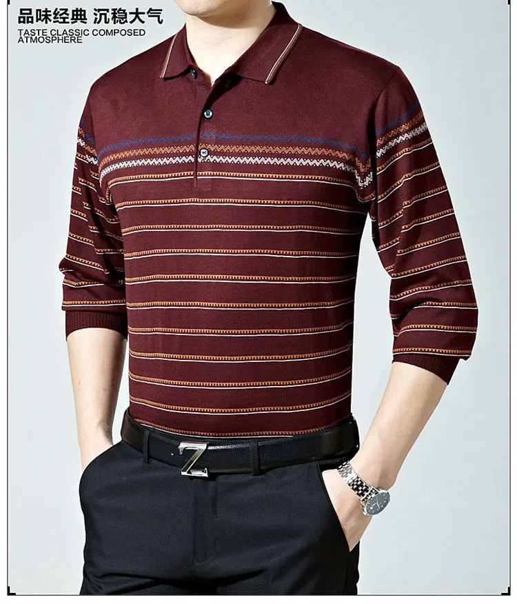 Осень, тонкая своего отца, деловой стиль, модный вязаный мужской свитер-платье с лацканами для мужчин полосатый мужской свитер XL