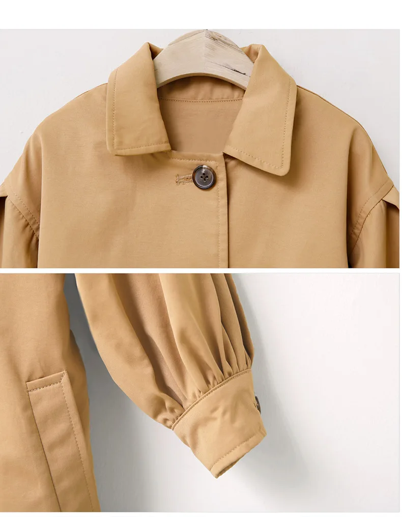 khaki long autumn jackets for teenage girls outerwears cotton lantern sleeve coats kids tops clothing children trench coats girl (5)