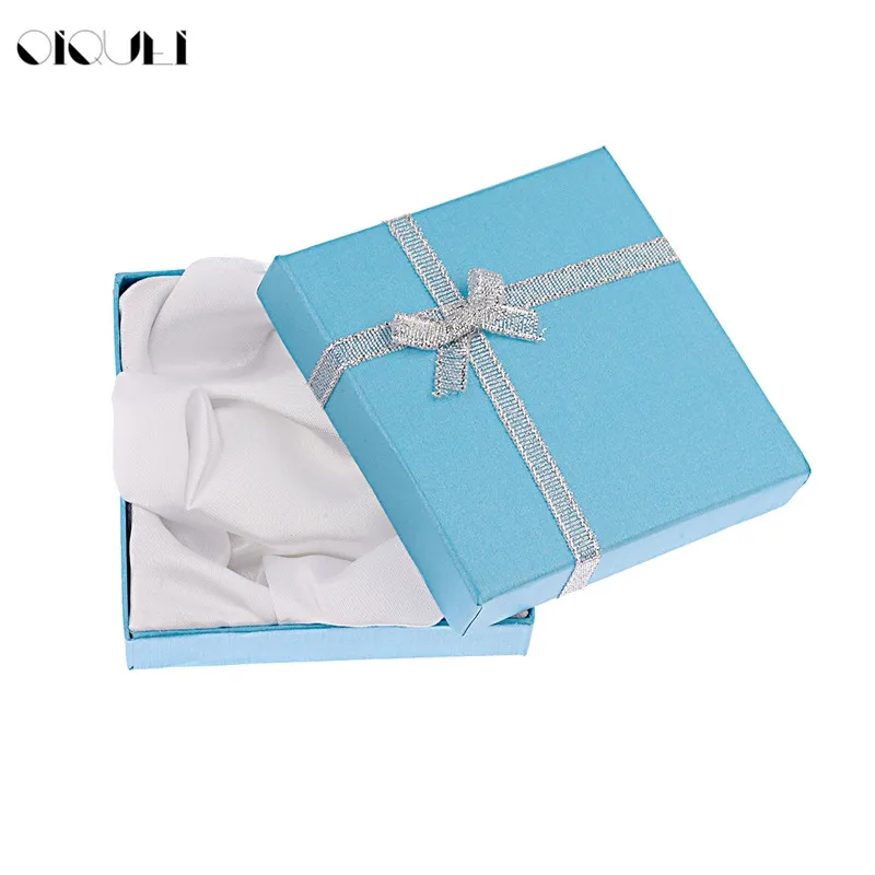

OIQUEI 9*9*2mm Jewelry Display Box Cardboard Bracelet Necklace Box Packaging Gift Boxes with Sponge & Satin Ribbon Wholesale