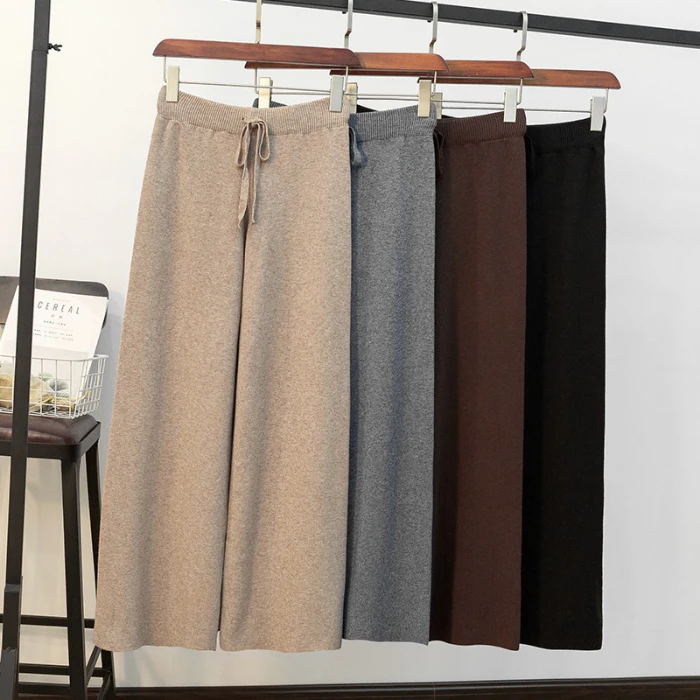 

autumn winter pants long women female trousers nine point straight high thickening waist thin joker loose wool knitting leisure