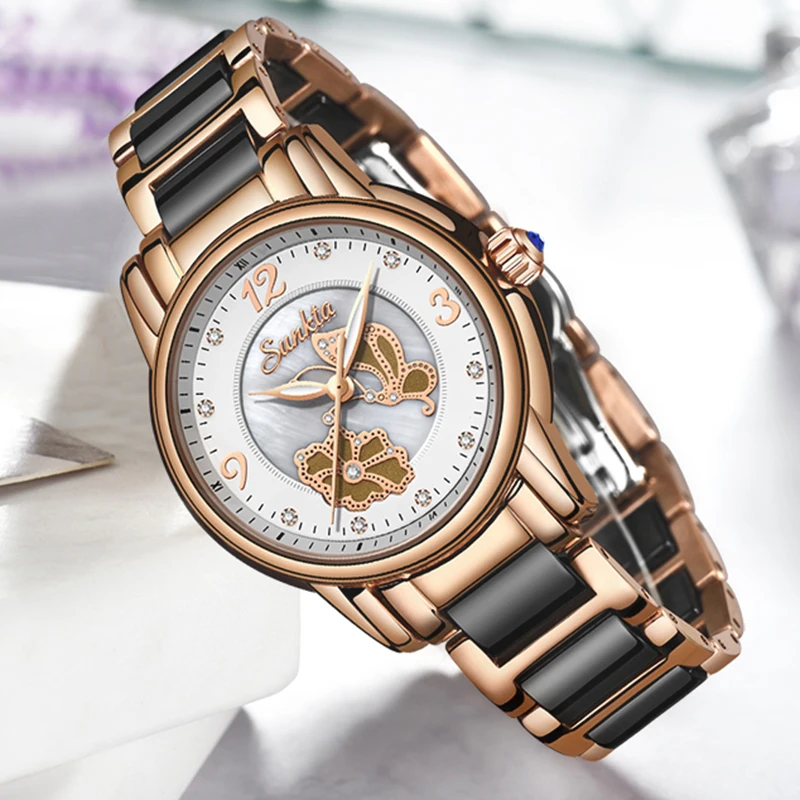 Sunkta New Listing Rose Gold Women Watches Quartz Watch Ladies Top Brand Luxury Female Watch-5