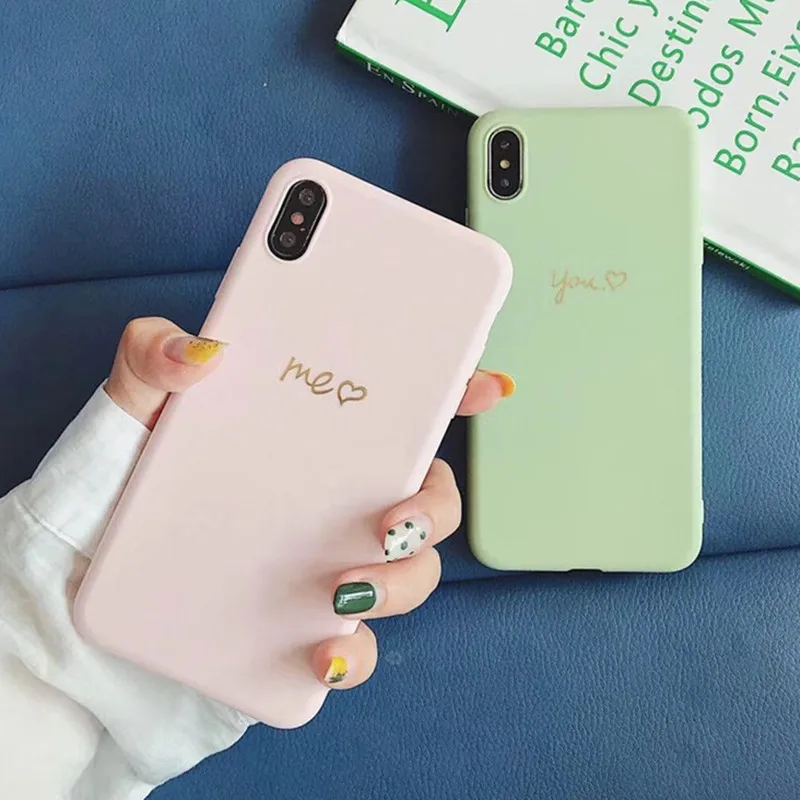 

For iPhone X Matte Printing Couple Cover Cases For iPhone 6 6S 7 8 Plus X XR XS MAX Solf TPU Silicone Solid Color Candy Funda