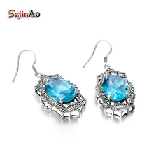 Szjinao Корона Эдварда Винтажные серьги из чистого серебра 925 пробы 7.1ct Аквамарин женские серьги brinco grande