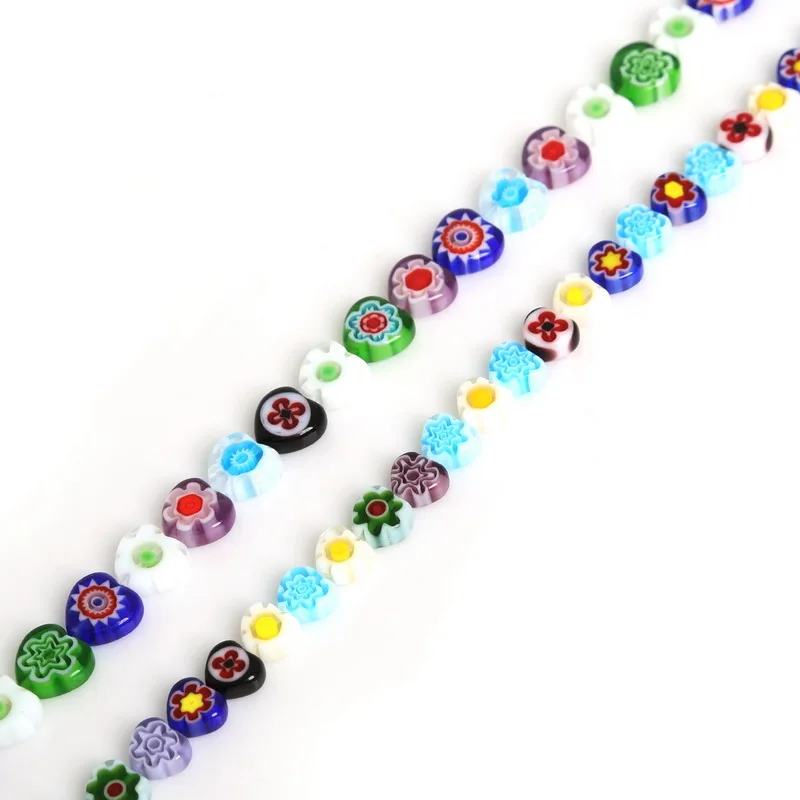 wholesale Beautiful Beads Lover Heart Shape Millefiori Flower Lampwork Glass Beads 8mm(53pcs) 10mm(42pcs),Hole Size:1.0mm