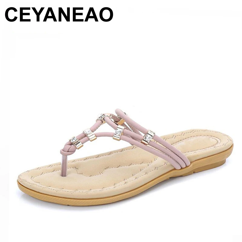

CEYANEAO Pure Beach Beaded Sandals and Slippers Bohemia Anti-Slip Flat Heel Flip Flops Sandals Women sandalia feminina w26