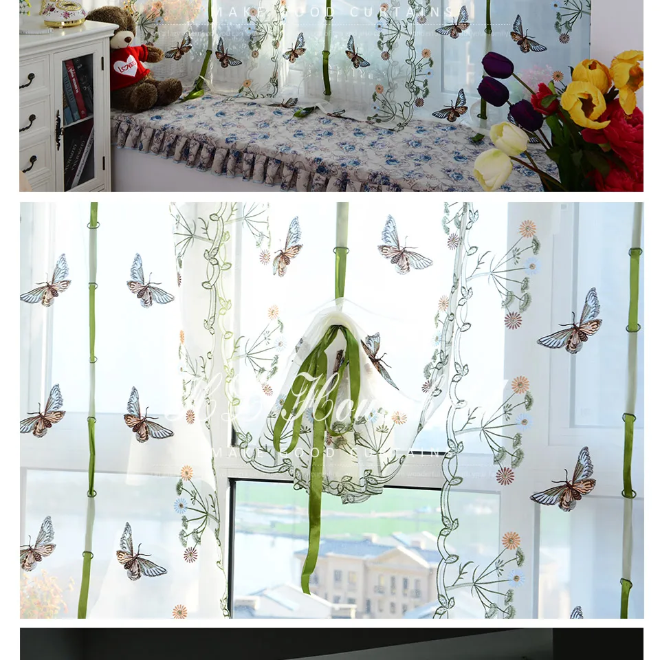 Новинки тюль для окна римская жалюзи вышитые вуаль занавески для кухня спальни тюль для гостиной с рисунком растительным и бабочками