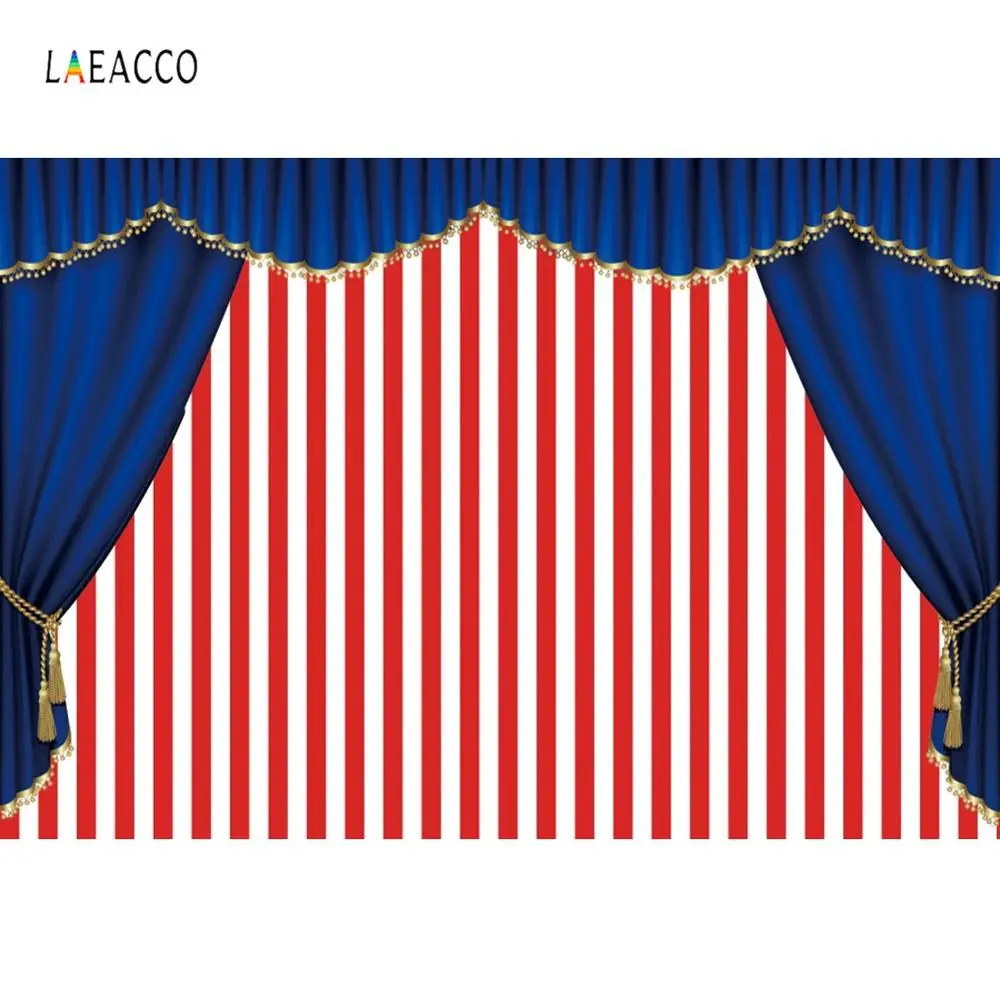 

Stage Backdrops For Photography Blue Curtain Red Stripes Baby Birthday Party Photographic Backgrounds Photocall Photo Studio