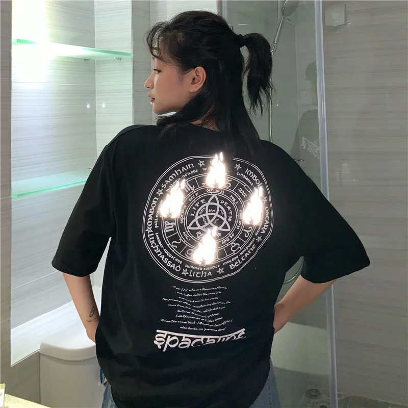 

Reflective Clothing Printed T-shirt, 2019 Sexy, BFF Moon Fluorescent Short Sleeve Kawaii Streetwear fluor tshirt Women