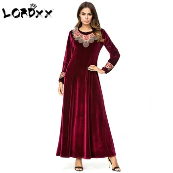 

LORDXX Fashion Kaftan Turkey Robes Embroidery Hijab Dress Moroccan Kaftan Winter O-Neck Dubai Kaftan Islamic Clothing Moroccan