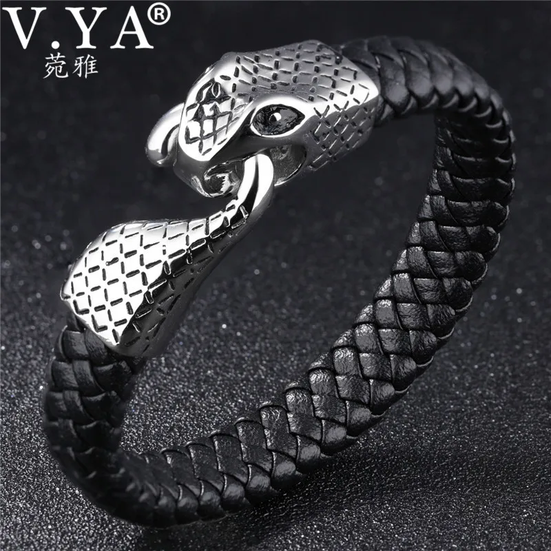 Buy V.YA Genuine Leather Bracelet Snake Head Bangles
