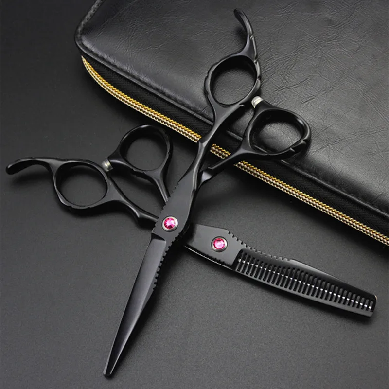 Professional japan 6 inch Black hair scissors set cutting barber makas