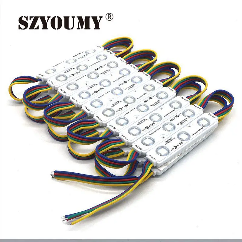 

SZYOUMY Injection With lens RGB LED Module SMD 5050 Waterproof LED Advertising Light Module RGB DC12V 0.72W 3 led IP66 75mm*15mm