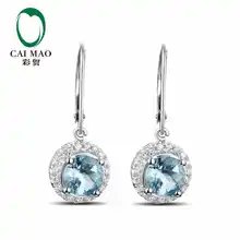 CaiMao 1,68 ct Натуральный аквамарин 18KT/750 белое золото 0,19 ct круглые ювелирные изделия с бриллиантами драгоценный камень