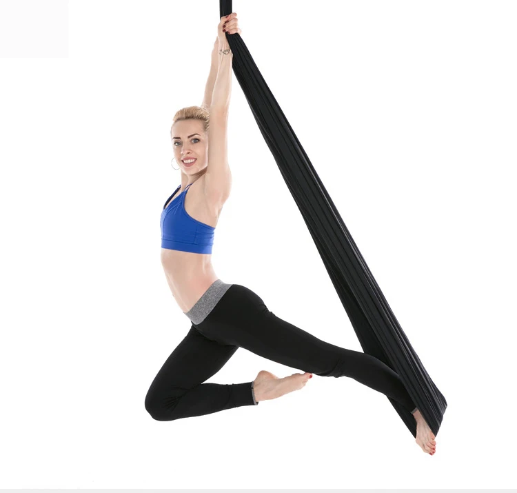 Премиум шелковая ткань Летающая воздушная Йога Комплект гамака для продажи - Цвет: Черный