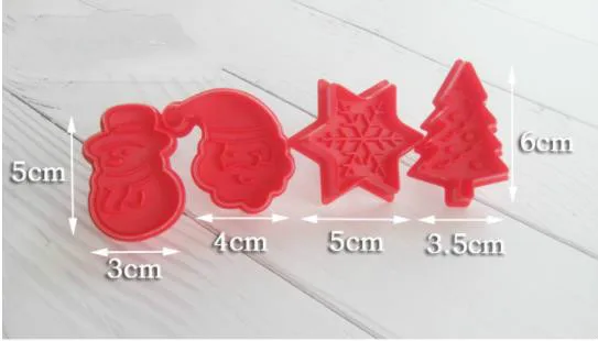 

DIY 4 Piece Christmas Tree Snowman Plastic Mold Baking Kitchen Cookie Cookie Pastry Plunger Fondant Cake Decorating Tool