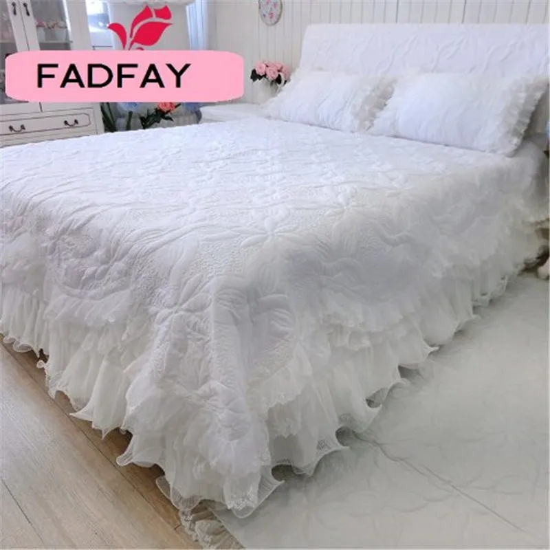 FADFAY Cotton Thin Comforters Sets Princess Quilted Sets Embroidery