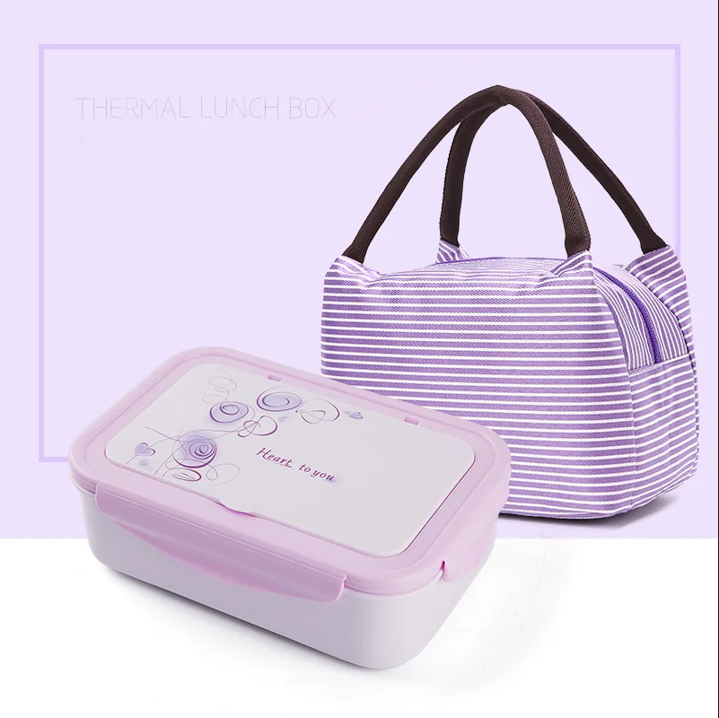 ONEUP Ланч-бокс экологичный портативный контейнер для еды с сумками посуда Microwavable Bento box для детей пикника школы офиса - Цвет: Purple with bag