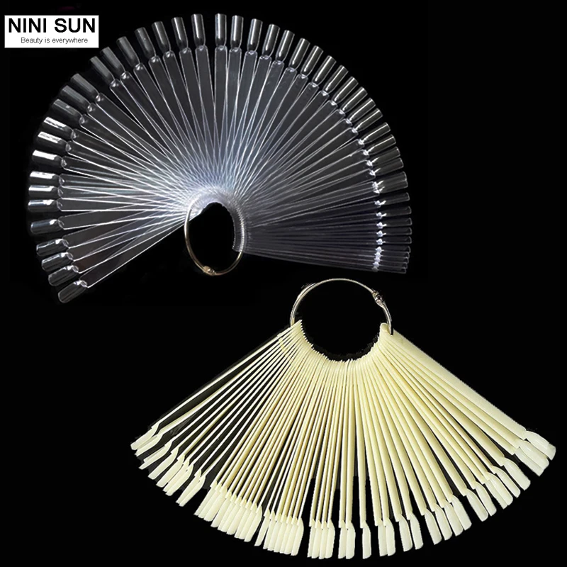 

50PCS Clear and Natural Fan shaped Fake Nail Art Tips Polish UV Gel Stickers Decorations Display