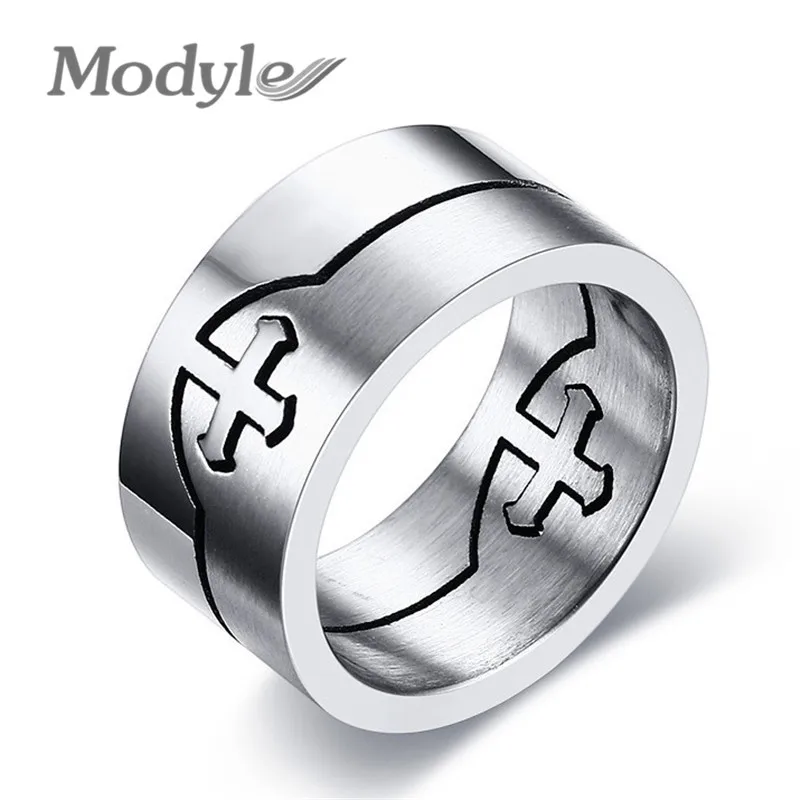 

Modyle Rock Punk Stainless Steel Cross Rings Cool Man Jewelry Accessories Best Valentines Gift For Men Male