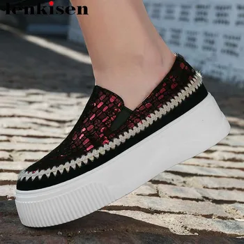 

Lenkisen special sheep leather flat platform round toe slip on loafers comfortable med bottom casual wear vulcanized shoes L21