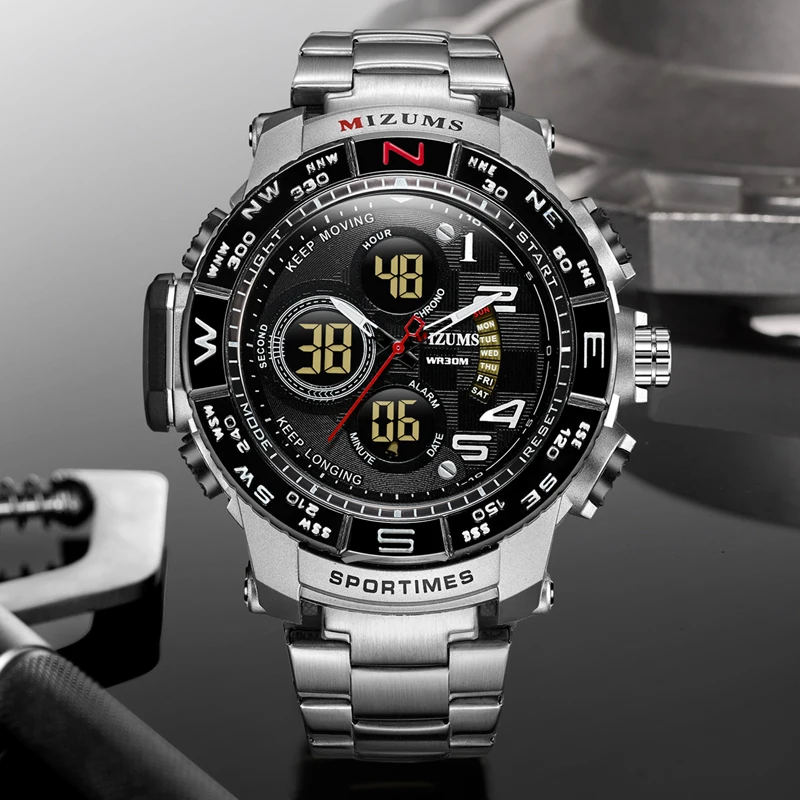 2018 brave for men cool big case golden steel band dual time zones watches for men led digital quartz mens watches drop shipping 2019  (63)
