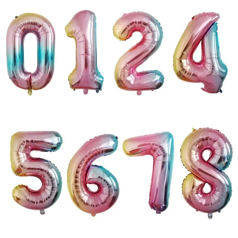 

32inch Iridescent Rainbow Color Number Foil Balloons Birthday Wedding Party Decoration Digital Balloon Number Air Ballon Globos