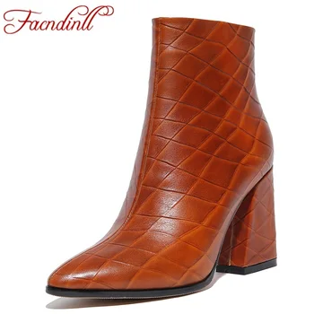 

FACNDINLL autumn boots handmade genuine leather ankle boots for women pointed toe sexy high heels casual shoes platform boots